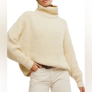 Free People Swim Too Deep Turtleneck Oversized Chunky Knit Sweater Cream Natural
